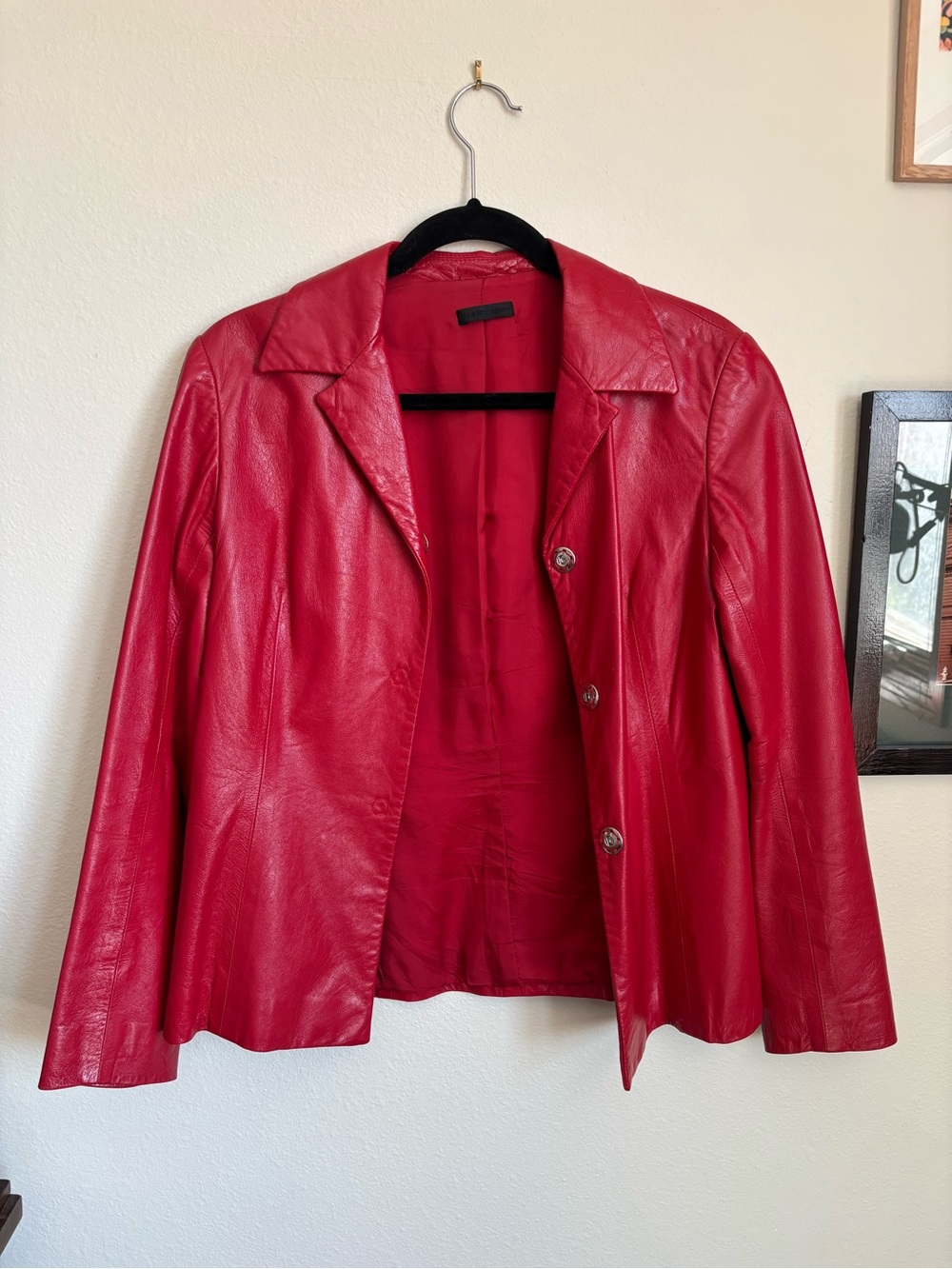 Y2K Red Leather Snap-Front Jacket